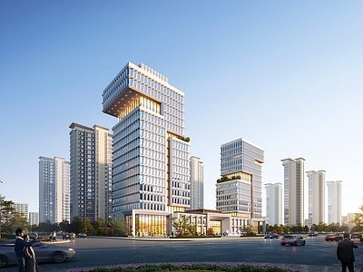 现代酒店建筑 现代简约办公楼 高层酒店
