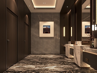 新中式现代公共卫生间 新中式公共卫生间 车站公共卫生间 商场 酒店 卫生间标识