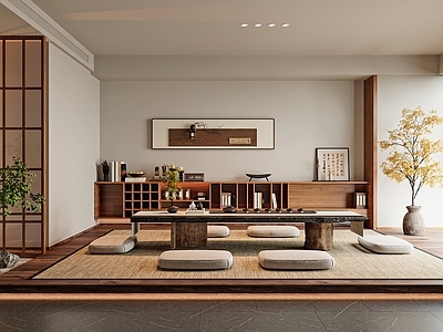 新中式中古茶室 榻榻米茶室 宋式茶室 榻榻米茶桌椅 侘寂茶室