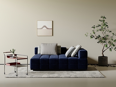 现代中古沙发组合 休闲沙发 组合沙发 移动边几 双人沙发 地毯