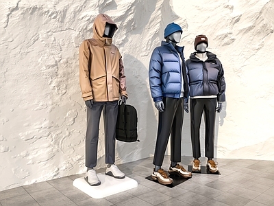 多人 雪山 羽绒服 模特 户外 冲锋衣