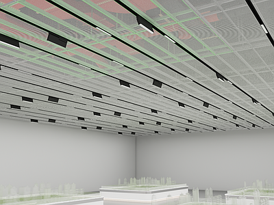 现代其他公共空间 铝拉网吊顶 工装吊顶 吊顶 风机管道 吊顶管道