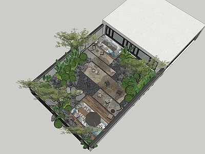 现代新中式别墅庭院 现代庭院