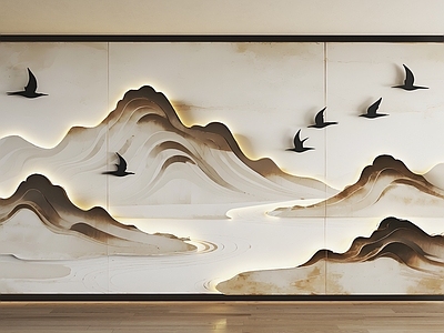 新中式护墙板 山水画护墙板 山水画屏风 新中式禅意硬包 新中式背景墙 沙发背景墙