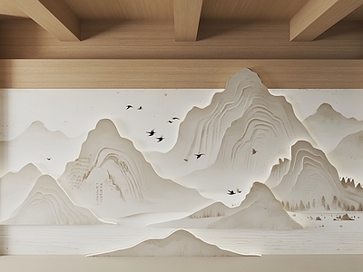 现代新中式沙发背景墙 新中式背景墙 山水餐厅背景墙 新中式禅意背景墙 新中式壁画 山水画背景墙