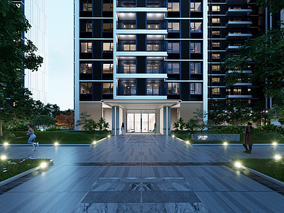 现代新中式小区建筑 现代小区建筑 住宅入户 现代门头 入户大堂