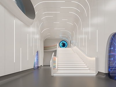 现代极简楼梯间 极简楼梯 卫生间 展厅