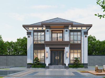 新中式别墅 独栋别墅 二层别墅 乡村自建房 自建房别墅 新中式自建别墅