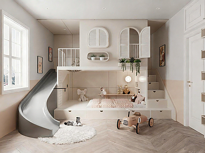 现代通用儿童房 童趣儿童房 多功能儿童房 滑梯双层床 上下床儿童房