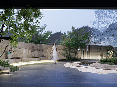 现代新中式别墅庭院 新中式庭院景观 东方美学住宅庭院 禅意庭院景观亭 现代简约私家庭院