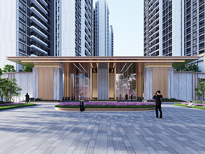 现代新中式小区建筑 现代小区入口大门 住宅小区入口 住宅入口 形象入口