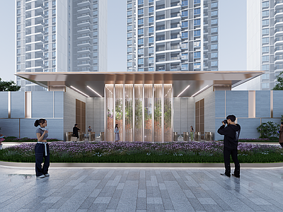现代新中式小区建筑 现代住宅小区入口 形象入口 高端小区入口