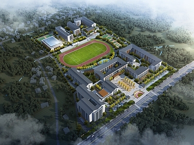 新中式鸟瞰规划 现代 现代学校 学校鸟瞰