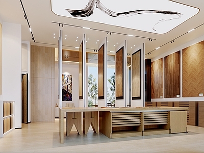 现代极简家居专卖店 地板展厅 材料展厅