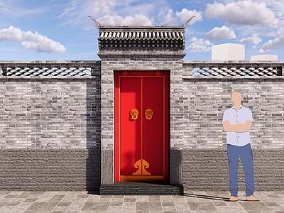 中式古建筑 中式门头 红色门头