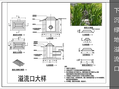 景观给排水 下沉绿地溢水口 施工图