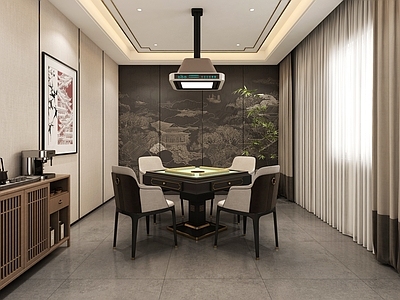 新中式棋牌室 棋牌室 麻将桌 包间