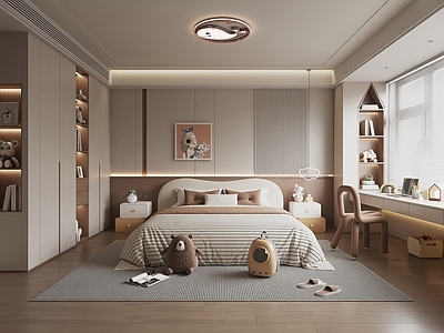 现代奶油家居卧室 女孩房 儿童房 飘窗卧室 次卧 书房