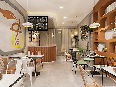 现代奶茶店 现代饮品店奶茶店 咖啡茶饮店 弧形吧台