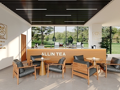 现代原木咖啡厅 星巴克 奶茶店 休闲椅 休息区 吧台