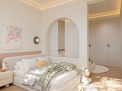 现代奶油女孩房 女儿房 双床儿童房 儿童房