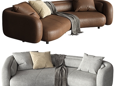 现代中古多人沙发 MINOTTI Bezier 弧形沙发 客厅沙发 异形沙发