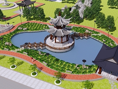 中式景观公园 休闲公园