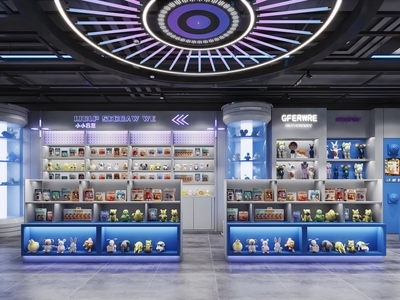 现代玩具礼品店 手办玩具礼品店 商场扭蛋机手办店 儿童玩具展柜货架 动漫周边产品店 手办高达潮玩店