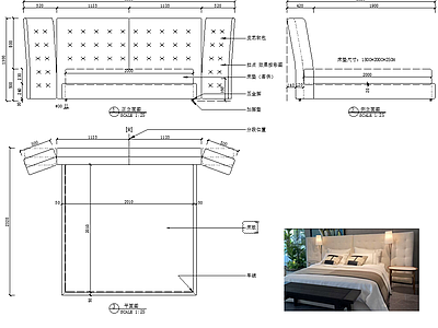 意式床 双人床家具 施工图
