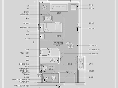 单人产科病房平面布局图 施工图