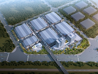 现代简约物流中心 工业园 物流园 多层厂房