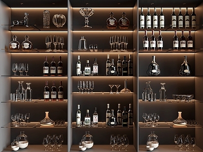 现代摆件组合 现代酒瓶酒杯 酒瓶 酒杯 酒架
