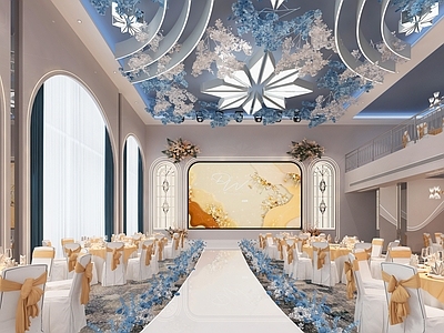 现代欧式宴会厅 宴会厅 婚宴厅 简欧风 蓝色婚宴厅 雪花