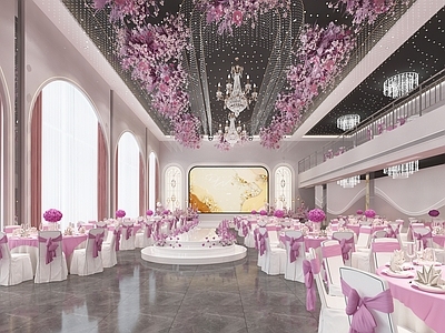 现代极简宴会厅 水晶厅 紫色水晶 宴会厅 婚宴厅 干花