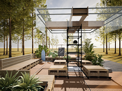 现代商业综合体景观 休闲区 网红打卡 商业美陈 工业极简座椅 商业餐桌外摆