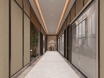 现代新中式酒店走廊 走廊 过道 前台 会所过道