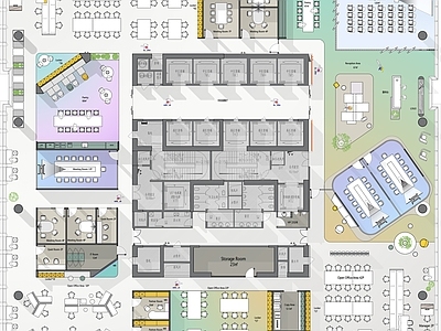 现代整体办公空间 集团办公室平面 施工图