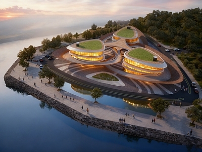 现代极简商场建筑 商业裙楼