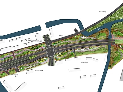 路侧绿化带景观 景观节点 道路景观 施工图