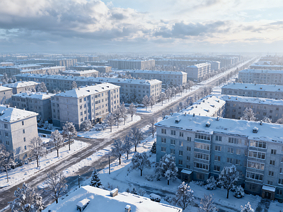 现代街道外景 道路 雪景 外景 街道