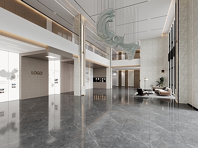 现代轻奢办公大厅 现代办公大厅 现代企业大厅