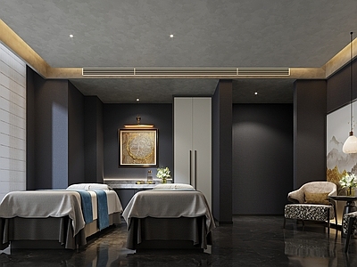 现代新中式足浴店 新中式包间 spa床 足浴店包间