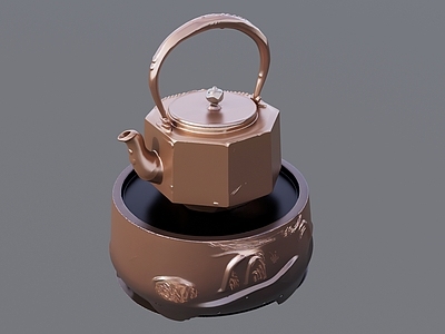 现代其他摆件 棕色紫砂壶
