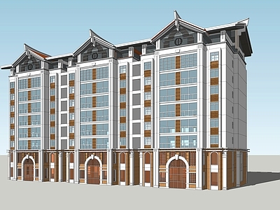 现代复古多层住宅 多层住宅建筑 洋房 后现代