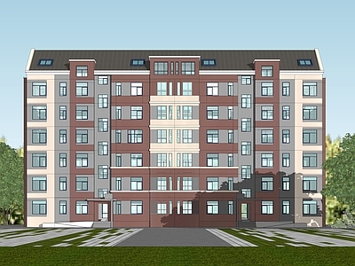 现代多层住宅 多层住宅建筑 洋房 红色