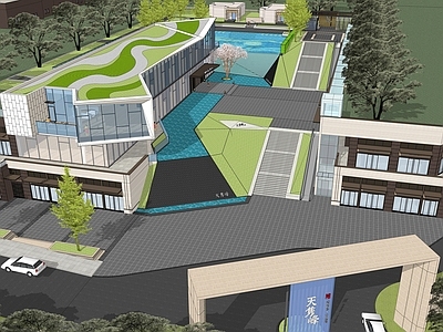 现代售楼处建筑 售楼部建筑 展示区 带景观