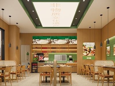 现代原木快餐店 小吃快餐店明档