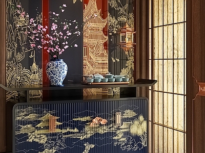 新中式中古玄关柜 边柜 端景柜玄关柜 矮柜