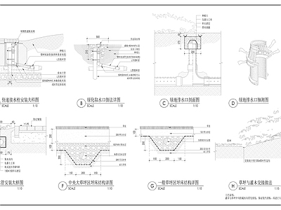景观节点 绿地排水取水做法 施工图