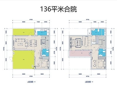 现代别墅建筑 合院别墅 二层别墅 施工图